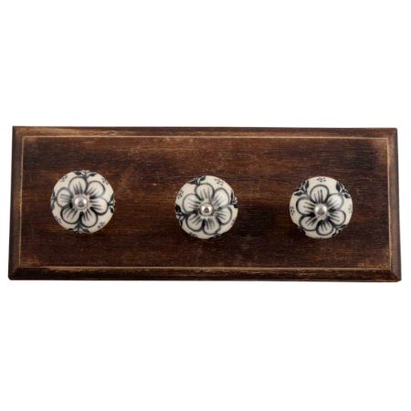 Black Leaf Round Ceramic Wooden Hooks